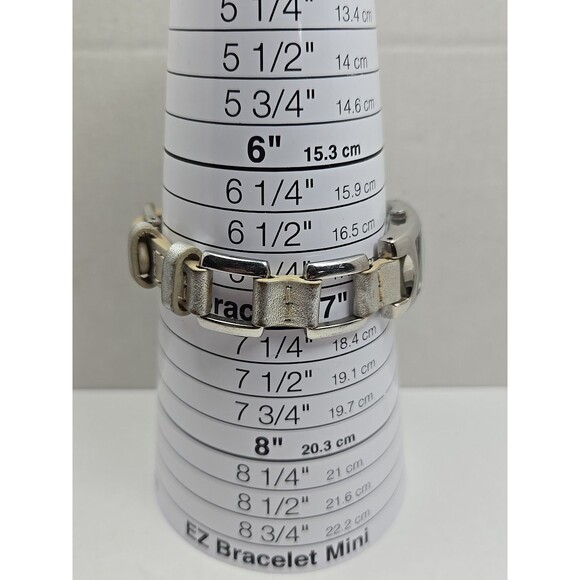 Fossil F2 ES1401 Womens Silver Link Leather Tank Watch New Battery Quartz Y2K